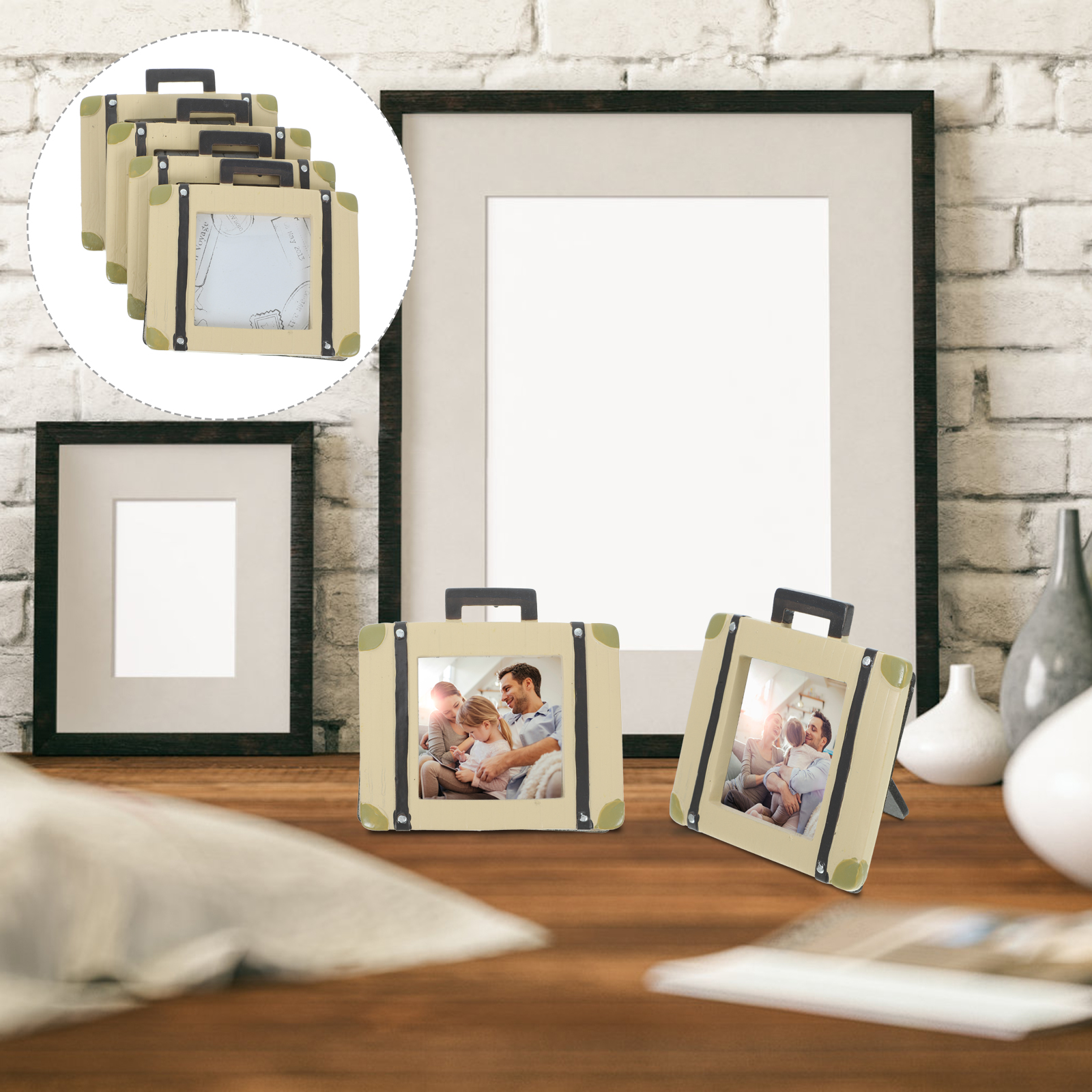4pcs Suitcase Designed Photo Frame Retro Picture Frame Family Photo Holder  Display Gift Picture Holder